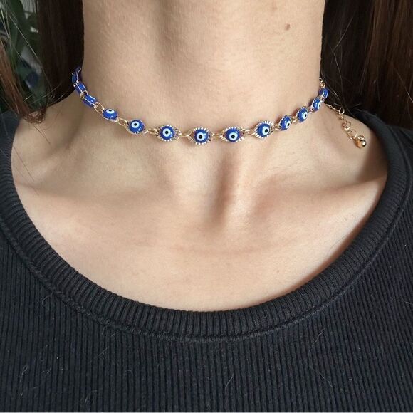 Deadstock 2000's y2k  gold plated evil eyes chocker necklace - Picture 1 of 1